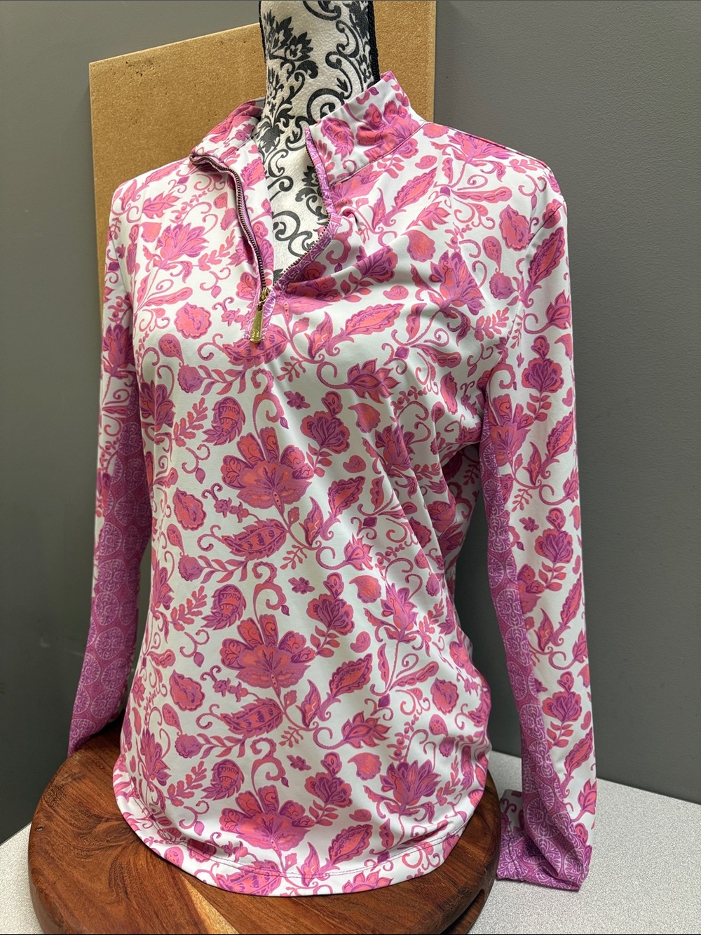 Cabana Life Sport UV Protection 1/4 Zip Pullover Pink Floral Medium